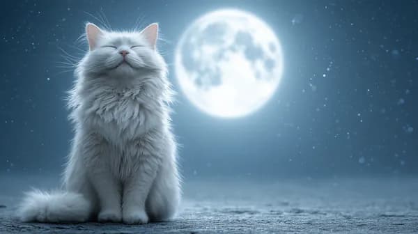 Moonlit White Cat Under a Full Moon - Night Sky Wallpaper - HD Wallpaper, 4k Background Image