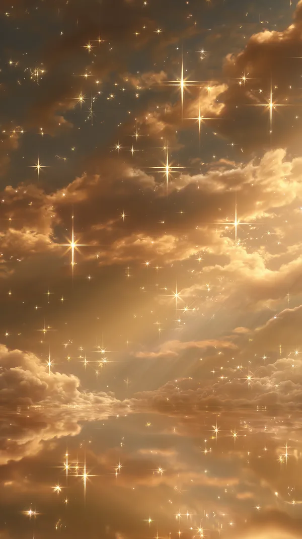 Golden Sky Dreamscape with Sparkling Stars and Clouds - HD Wallpaper, 4k Background Image