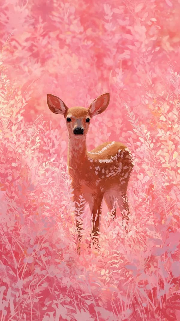 Dreamy Pink Meadow Deer — Soft Pastel Wildlife Wallpaper - HD Wallpaper, 4k Background Image