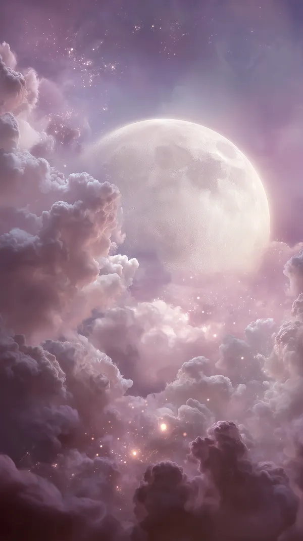 Dreamy Moon in Pink Cloudscape - Velvet Night Sky Wallpaper - HD Wallpaper, 4k Background Image