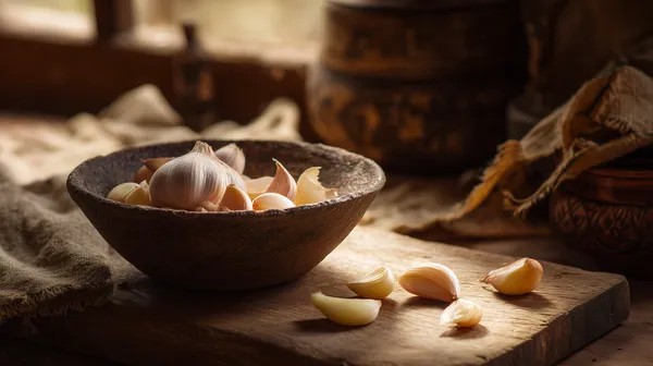 Rustic Garlic Bowl in Warm Ambient Kitchen with Shaded Light - HD Wallpaper, 4k Background Image