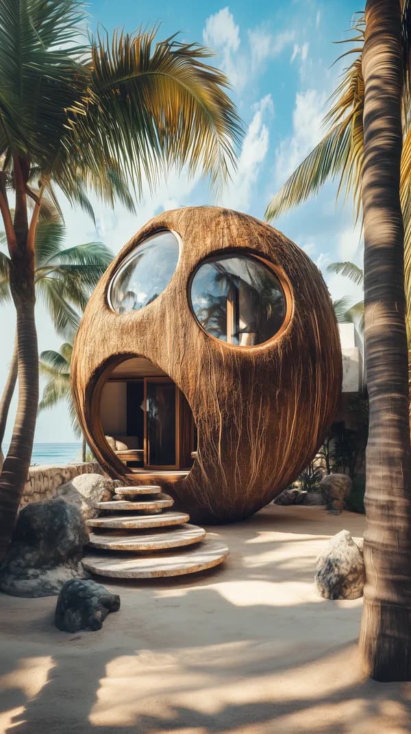 Dreamy Tropical Sphere House by the Beach – Palm Oasis Retreat - HD Wallpaper, 4k Background Image