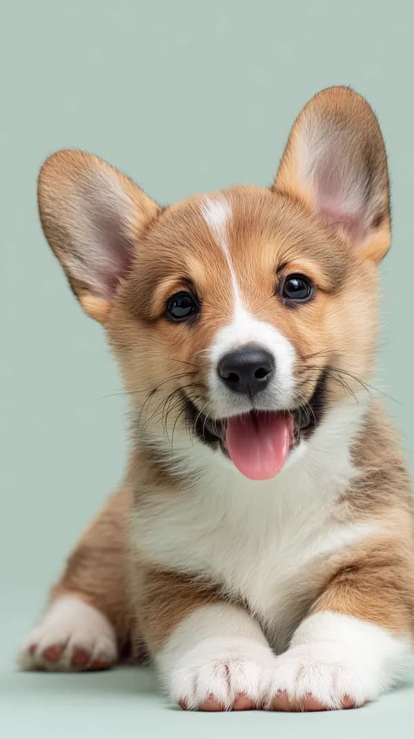 Cute corgi puppy portrait with pastel green background - HD Wallpaper, 4k Background Image