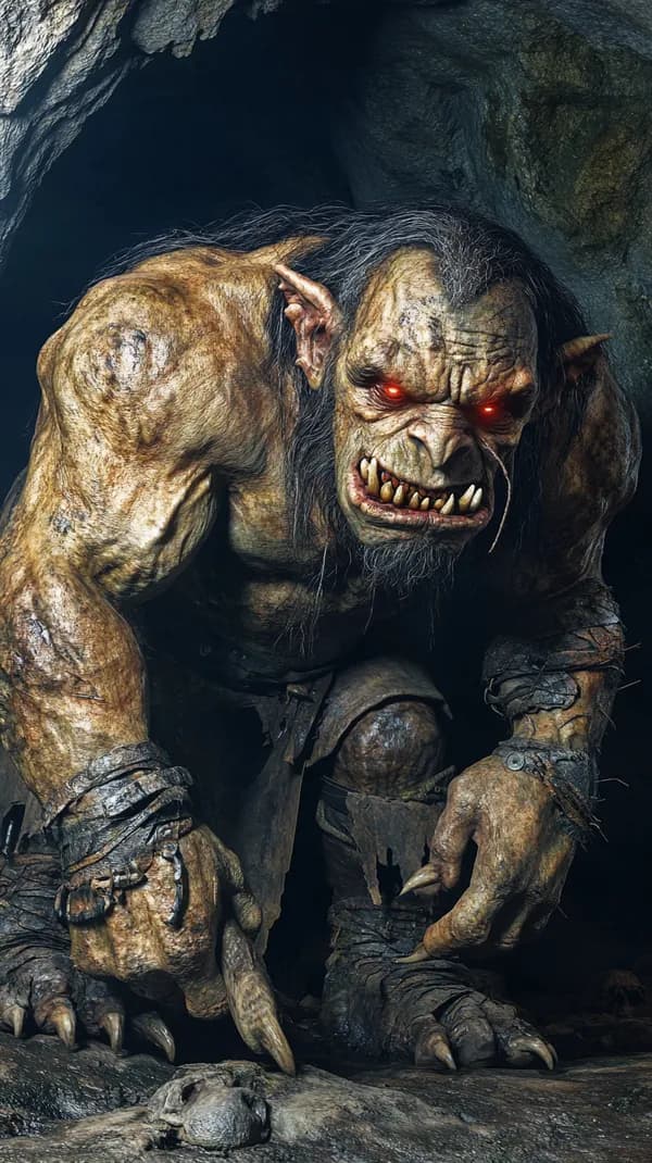 Menacing Cave Troll in Dim Cavern — Dark Fantasy Wallpaper - HD Wallpaper, 4k Background Image