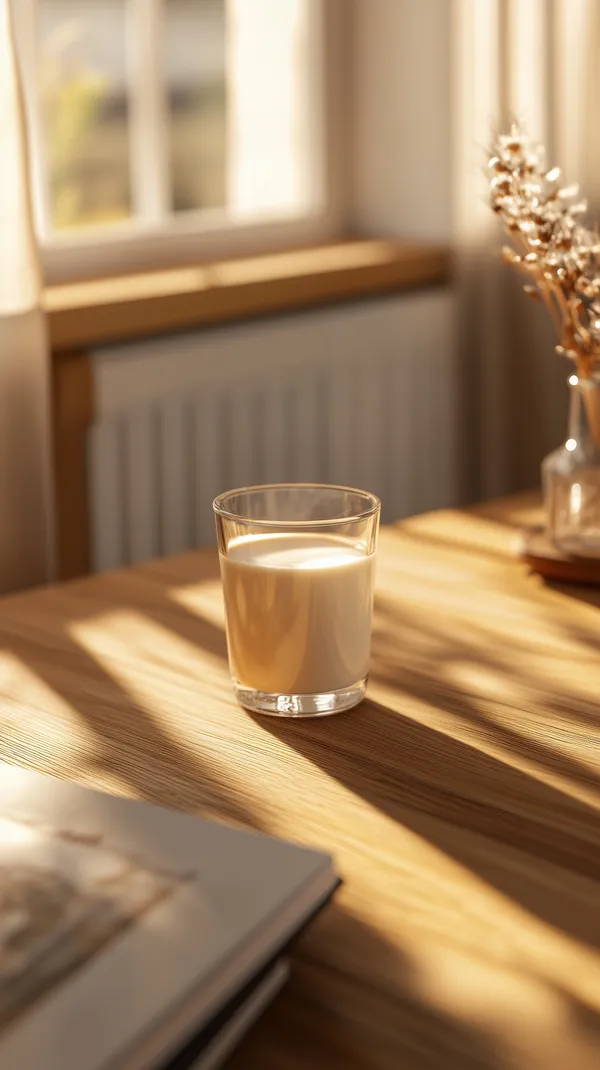 Soft Morning Milk on Sunlit Wooden Table in Cozy Kitchen Scene - HD Wallpaper, 4k Background Image