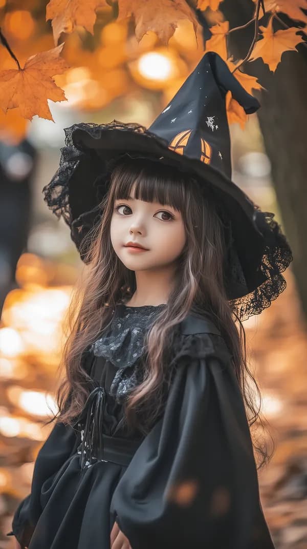 Autumn Witch Costume Portrait Under Warm Fall Leaves at Dusk - HD Wallpaper, 4k Background Image