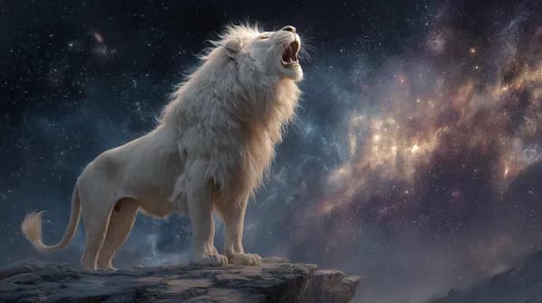 Majestic white lion roars under a cosmic night sky - HD Wallpaper, 4k Background Image