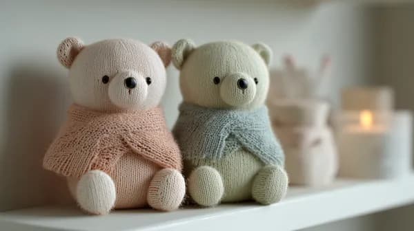 Pastel knitted teddy bears in cozy decor wallpaper - HD Wallpaper, 4k Background Image
