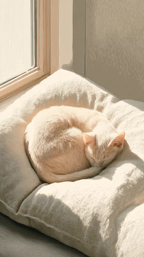 Sunlit Cat Sleeping by Window on Cozy Blanket Wallpaper - HD Wallpaper, 4k Background Image