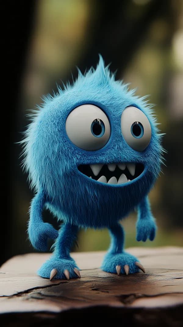 Whimsical Blue Furry Monster 3D Cartoon Desktop Wallpaper - HD Wallpaper, 4k Background Image