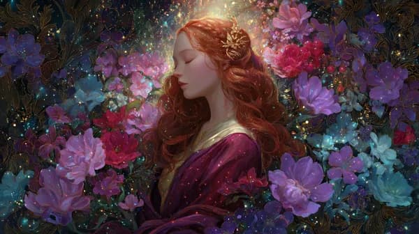 Dreamy Floral Portrait: Redhead Woman in Magical Garden - HD Wallpaper, 4k Background Image