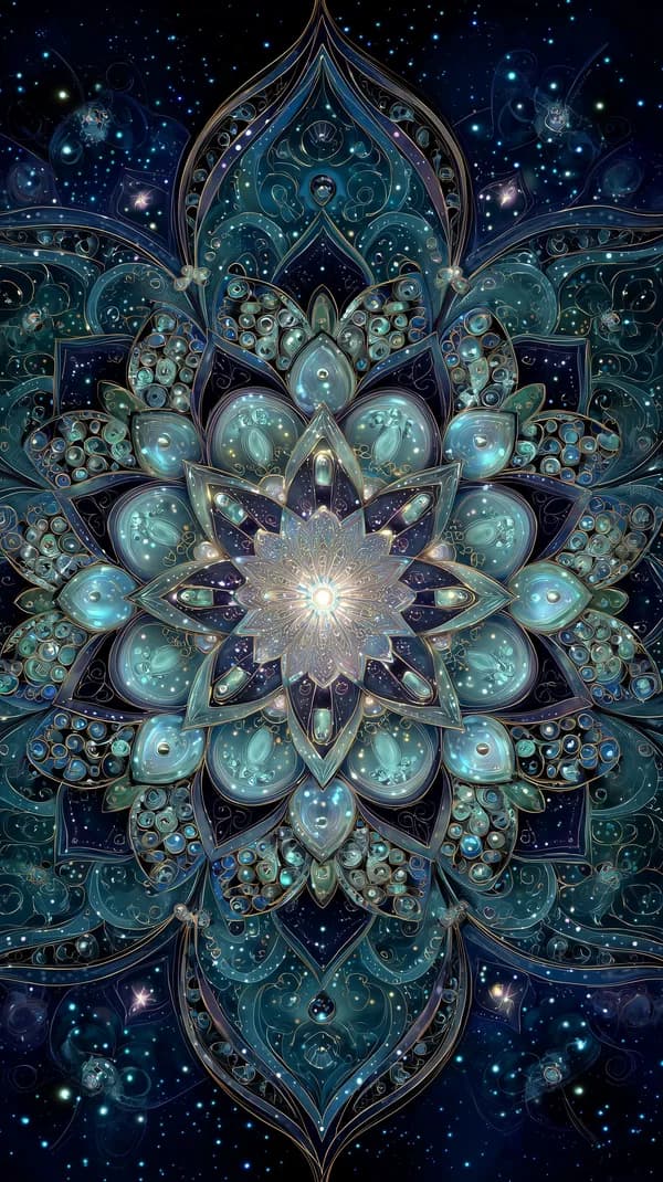 Celestial Mandala wallpaper in teal and gold hues, ornate glow - HD Wallpaper, 4k Background Image