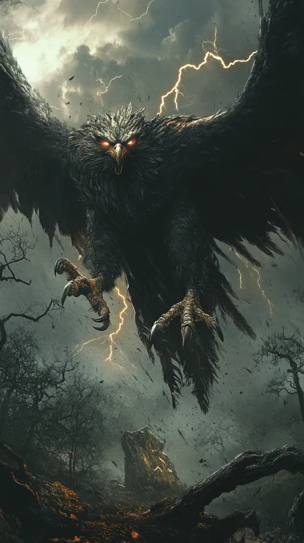 Monochrome Thunder Eagle Soaring Above Stormy Mountain Landscape - HD Wallpaper, 4k Background Image