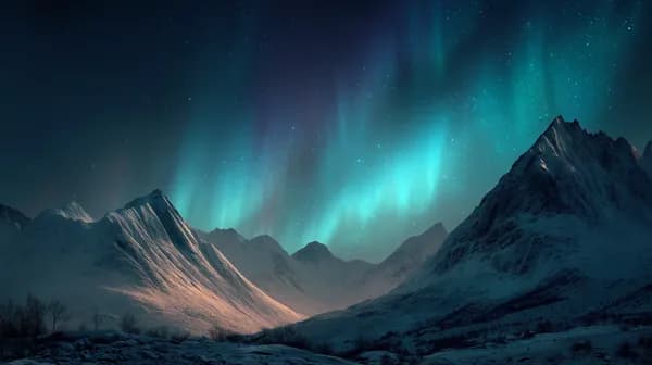 Majestic Night Peaks Under Aurora Borealis Glow in Icy Landscape - HD Wallpaper, 4k Background Image