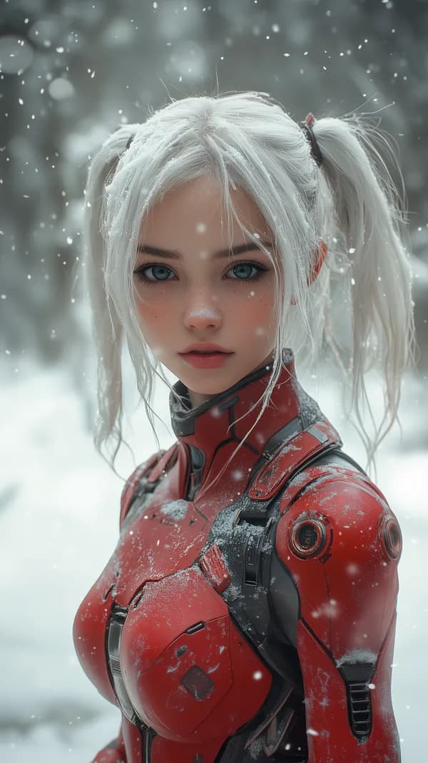 Winter Snow Portrait of a Red Exosuit Warrior in Frost - HD Wallpaper, 4k Background Image