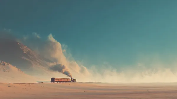 Desert Dawn: Vintage Steam Train Crossing a Vast Horizon - HD Wallpaper, 4k Background Image