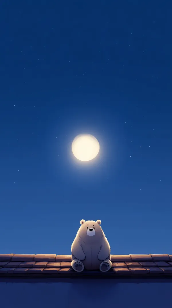 Moonlit Night Bear on Rooftop - Cute Cartoon Wallpaper - HD Wallpaper, 4k Background Image