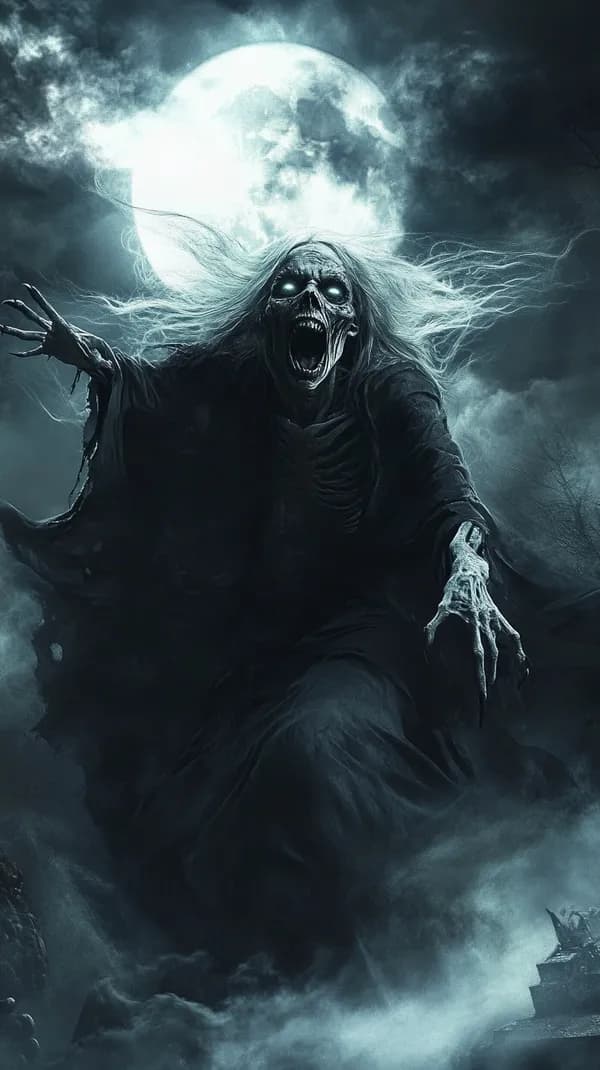 Moonlit Skeletal Wraith Wallpaper: Cold Mist Night Scene - HD Wallpaper, 4k Background Image