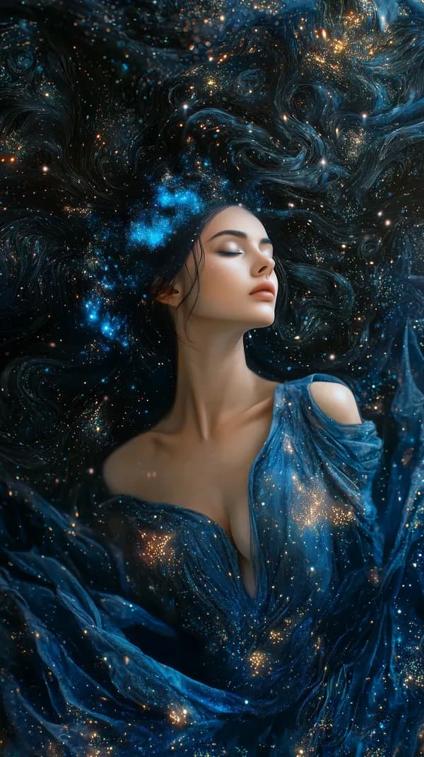 Celestial Dream Portrait: ethereal figure in cosmic blue gown - HD Wallpaper, 4k Background Image