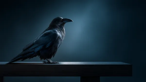 Moody Blue Raven on a Wooden Ledge - Ambient Night Wallpaper - HD Wallpaper, 4k Background Image