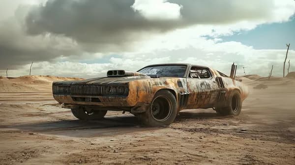 Desert Dune Rusted Classic Car Wallpaper with Dramatic Sky - HD Wallpaper, 4k Background Image