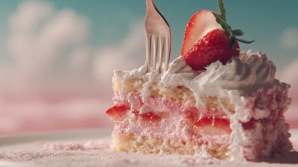 Strawberry Cream Cake Slice - Soft Pastel Wallpaper - HD Wallpaper, 4k Background Image