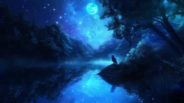Moonlit Forest Lake Night Scene Wallpaper - Serene Blue Glow - HD Wallpaper, 4k Background Image