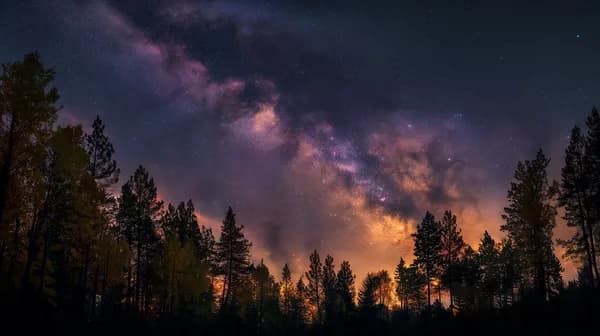 Starry Night Over a Quiet Forest with Milky Way Vista - HD Wallpaper, 4k Background Image