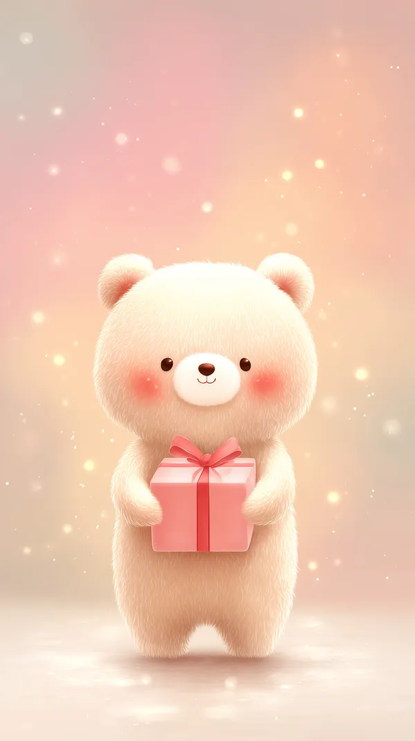 Adorable Plush Bear Holding a Gift in Soft Pink Glow Wallpaper - HD Wallpaper, 4k Background Image