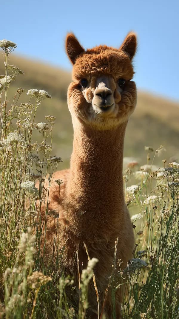 Cheerful Alpaca in a Sunlit Wildflower Field - Nature Wallpaper - HD Wallpaper, 4k Background Image