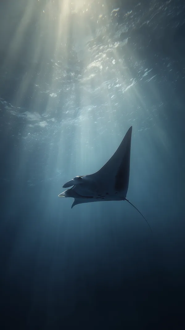 Graceful manta ray gliding through sunlit ocean depths - HD Wallpaper, 4k Background Image