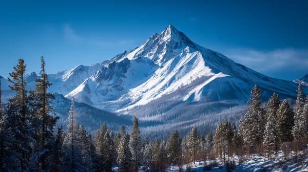 Majestic Snowy Mountain Peak Over Frosty Pine Forest - HD Wallpaper, 4k Background Image