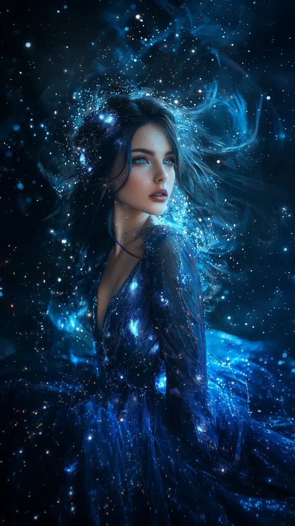 Cosmic Blue Enchanted Portrait: Neon Nebula Fantasy Wallpaper - HD Wallpaper, 4k Background Image