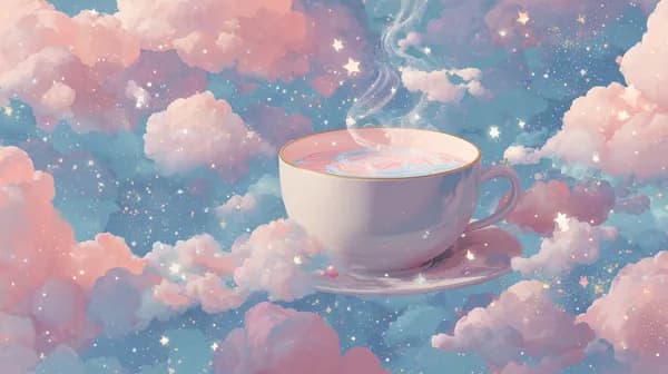 Dreamy pastel tea cup floating among clouds wallpaper - HD Wallpaper, 4k Background Image