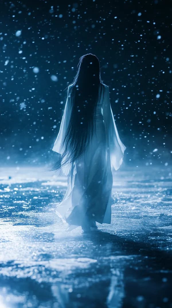 Moonlit Ice Goddess: Ethereal Woman in Flowing Gown Wallpaper - HD Wallpaper, 4k Background Image