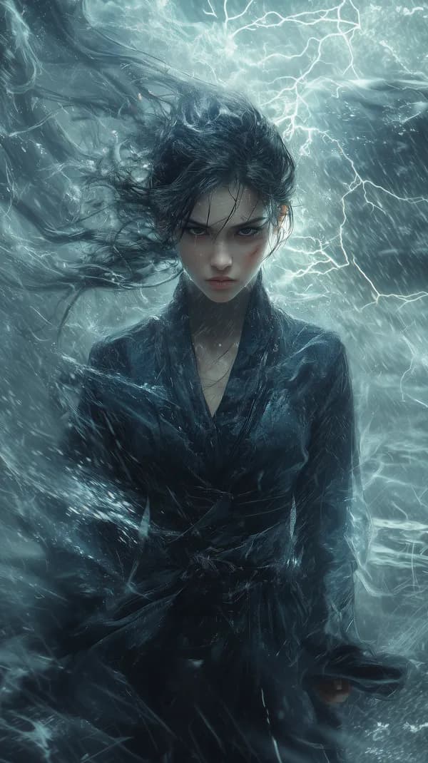 Stormbound Portrait: Enigmatic Woman in Blue Lightning Robe - HD Wallpaper, 4k Background Image