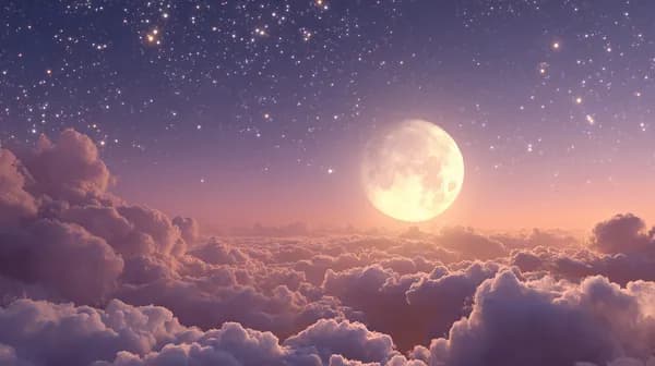 Moonlit Dreamscape Above Pink Clouds and Starry Sky Horizon - HD Wallpaper, 4k Background Image