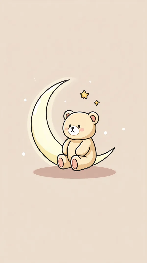 Pastel Teddy Bear on Crescent Moon — Cute Night Wallpaper - HD Wallpaper, 4k Background Image