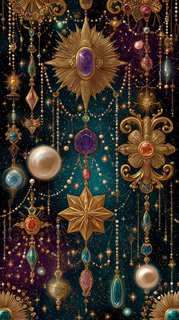 Golden Celestial Jewelry Wallpaper: Ornate Stars & Gems - HD Wallpaper, 4k Background Image