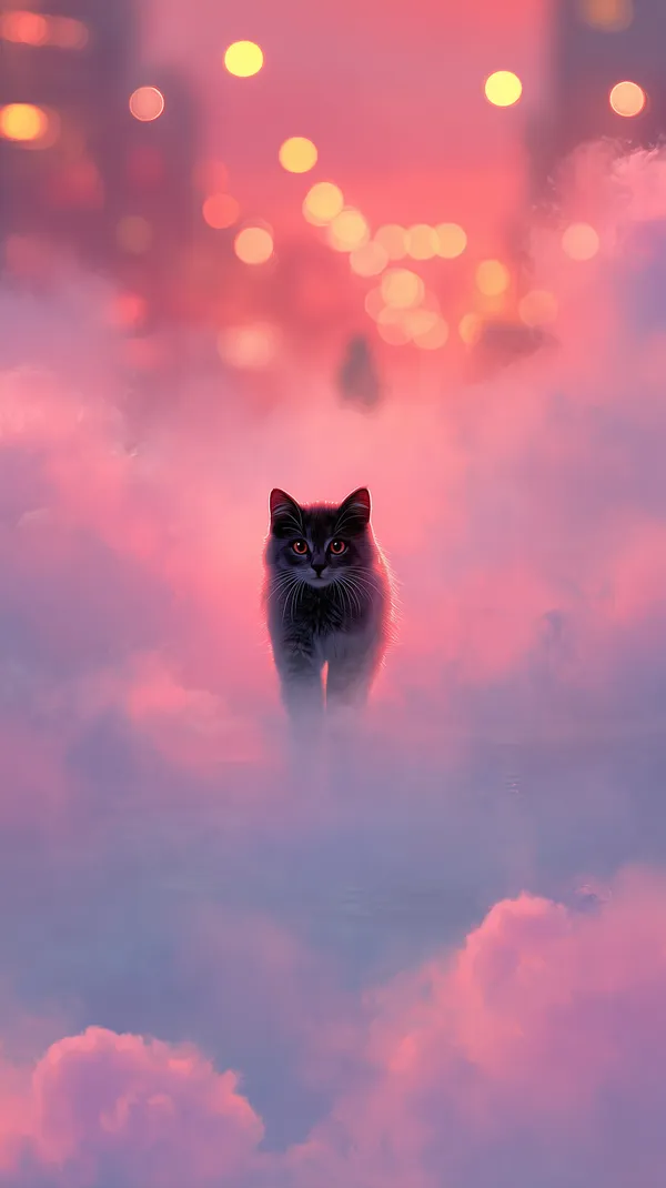 Dreamy Pink City Cat Walking Through Neon Fog Wallpaper - HD Wallpaper, 4k Background Image