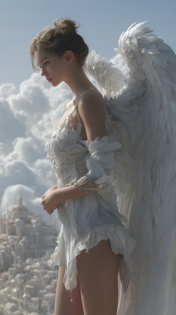 Ethereal Winged Figure Over Clouds – Dreamy Fantasy Wallpaper - HD Wallpaper, 4k Background Image