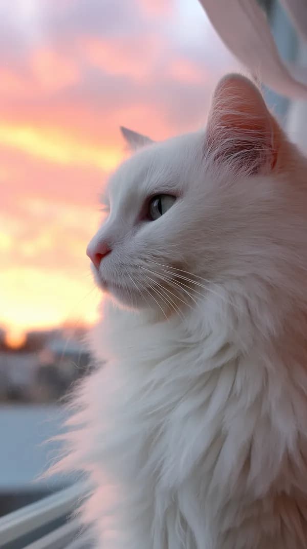 Soft White Cat Portrait at Sunset - Cozy Wall Art Wallpaper - HD Wallpaper, 4k Background Image