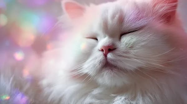 Serene White Cat in Dreamy Pastel Bokeh Wallpaper for Desktop - HD Wallpaper, 4k Background Image