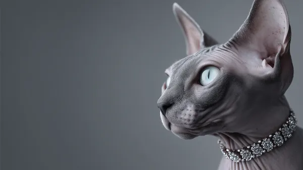 Elegant hairless cat portrait with jeweled collar on gray backdrop - HD Wallpaper, 4k Background Image