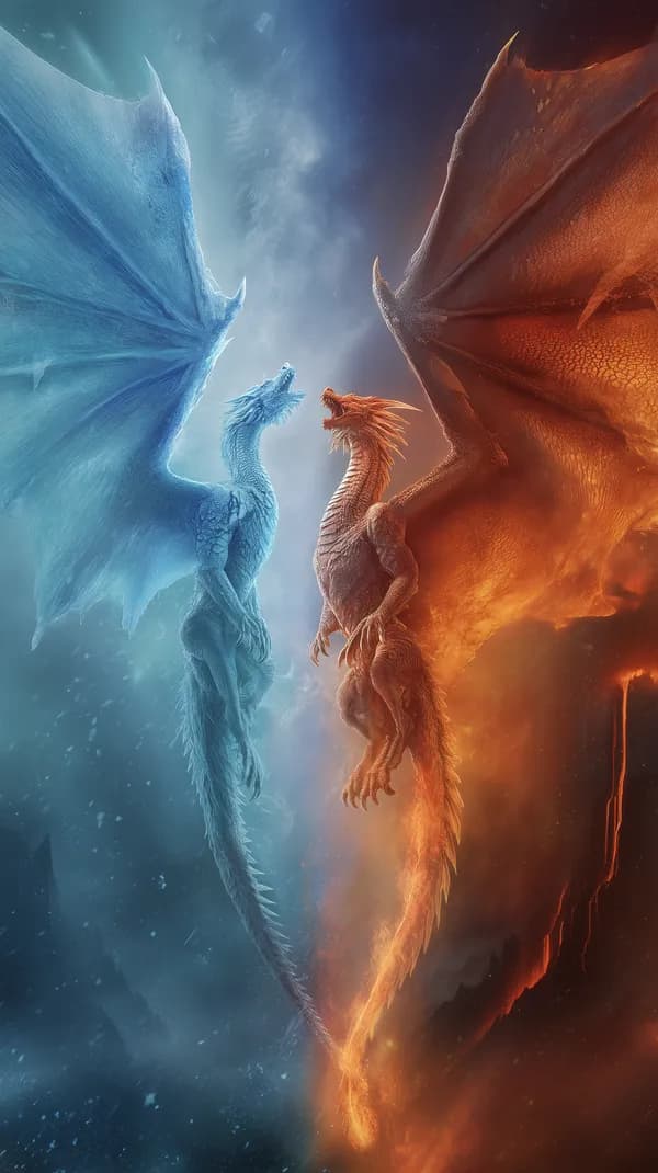 Ice and Fire Dragon Duel - Epic Fantasy Wallpaper Scene - HD Wallpaper, 4k Background Image