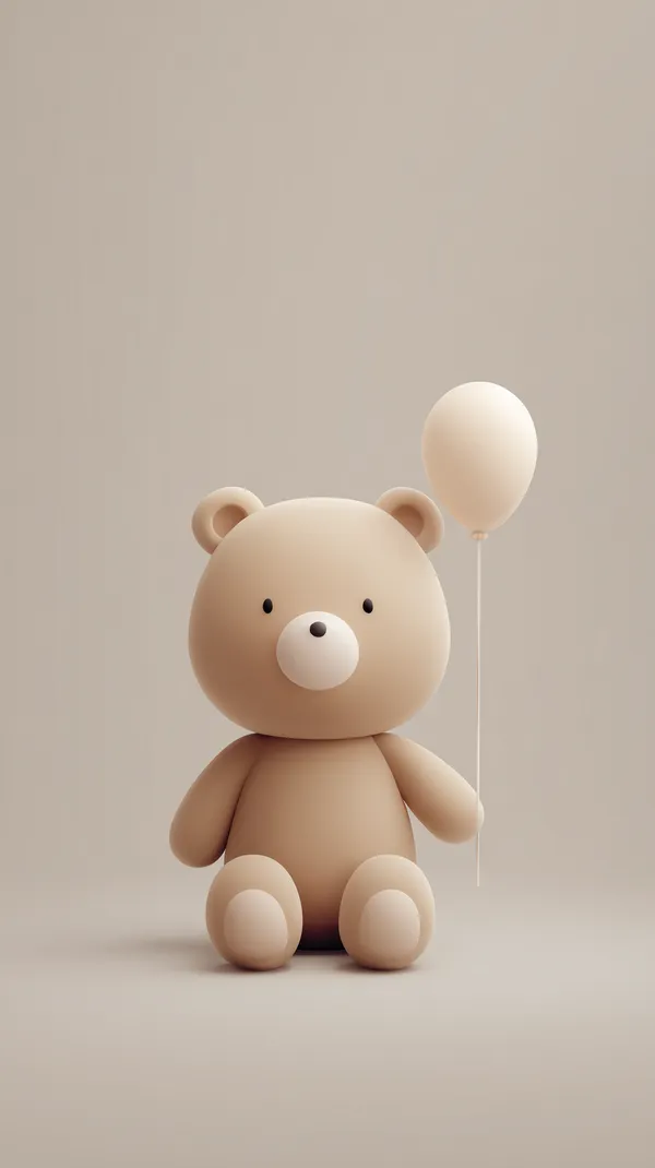 Charming 3D Teddy Bear with Balloon — Soft Beige Wallpaper - HD Wallpaper, 4k Background Image