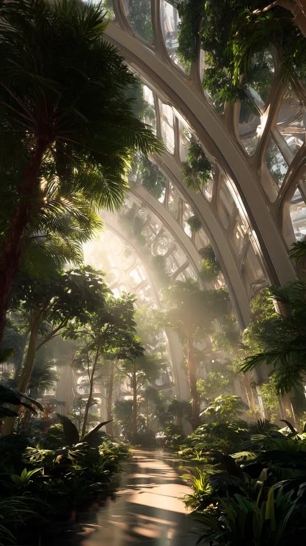 Sunlit Indoor Jungle in Futuristic Glass Conservatory - HD Wallpaper, 4k Background Image