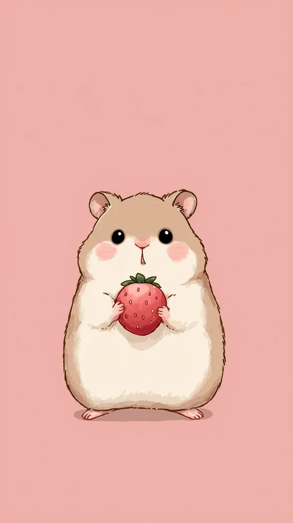 Cute Hamster Holding Strawberry Wallpaper on Pink Background - HD Wallpaper, 4k Background Image