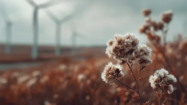 Soft Focus Wildflower Field with Wind Turbines at Dusk - HD Wallpaper, 4k Background Image