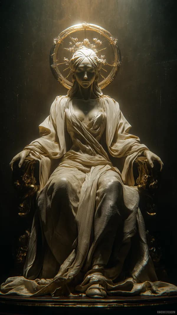 Golden Halo Statue in Dramatic Light: Serene Sacred Sculpture - HD Wallpaper, 4k Background Image